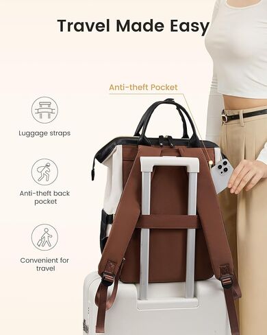 LOVEVOOK Laptop Backpack for Women with Giant Tumbler Holder,15.6 inch Professional Nurse Teacher Backpack Computer Laptop Bag,Cute Waterproof Travel Backpack Purse Work College Bag, Beige-Black-Brown in Kuwait