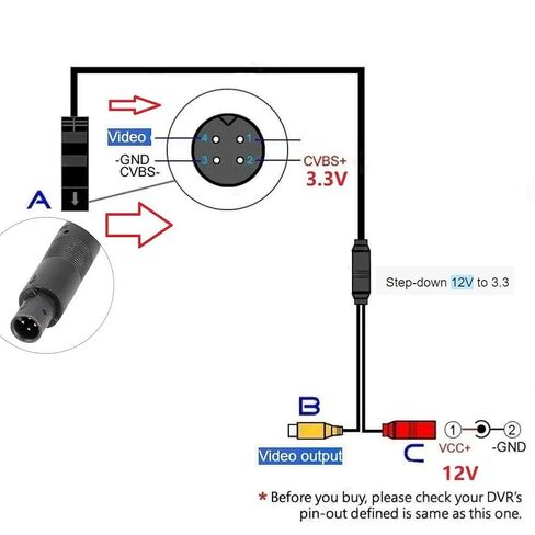 TheCoolCube 4-Pin Male Backup Reverse Camera Car Universal to CVBS RCA Female Connector Signal Power Adapter Wire Harness Audio Cables in Saudi Arabia