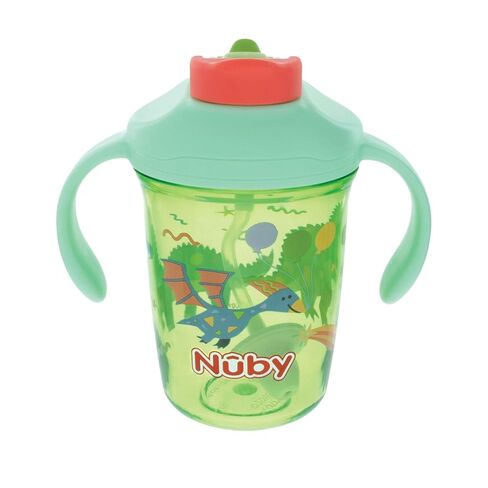 Nuby Multi-Function 2-in-1 Toddler Cup with 360° Weighted Straw and Hard Spout - 8 oz - Easy Grip Handles and Flip-It Top - 4+ Months - Dinosaurs in Saudi Arabia