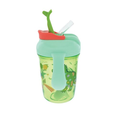 Nuby Multi-Function 2-in-1 Toddler Cup with 360° Weighted Straw and Hard Spout - 8 oz - Easy Grip Handles and Flip-It Top - 4+ Months - Dinosaurs in Saudi Arabia