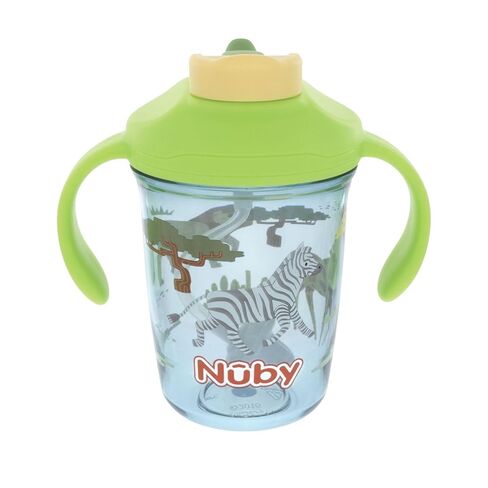 Nuby Multi-Function 2-in-1 Toddler Cup with 360° Weighted Straw and Hard Spout - 8 oz - Easy Grip Handles and Flip-It Top - 4+ Months - Dinosaurs in Saudi Arabia