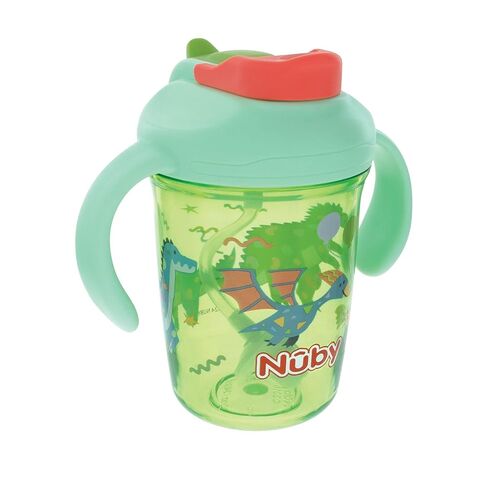 Nuby Multi-Function 2-in-1 Toddler Cup with 360° Weighted Straw and Hard Spout - 8 oz - Easy Grip Handles and Flip-It Top - 4+ Months - Dinosaurs in Saudi Arabia