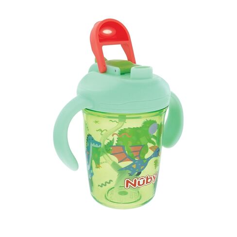 Nuby Multi-Function 2-in-1 Toddler Cup with 360° Weighted Straw and Hard Spout - 8 oz - Easy Grip Handles and Flip-It Top - 4+ Months - Dinosaurs in Saudi Arabia
