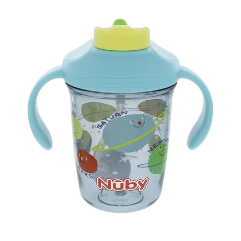 Nuby Multi-Function 2-in-1 Toddler Cup with 360° Weighted Straw and Hard Spout - 8 oz - Easy Grip Handles and Flip-It Top - 4+ Months - Dinosaurs in Saudi Arabia