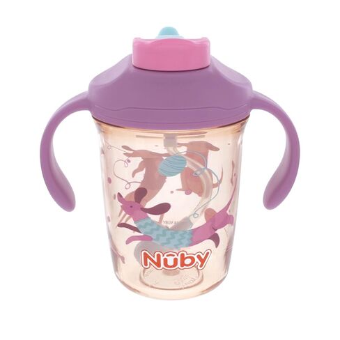 Nuby Multi-Function 2-in-1 Toddler Cup with 360° Weighted Straw and Hard Spout - 8 oz - Easy Grip Handles and Flip-It Top - 4+ Months - Dinosaurs in Saudi Arabia