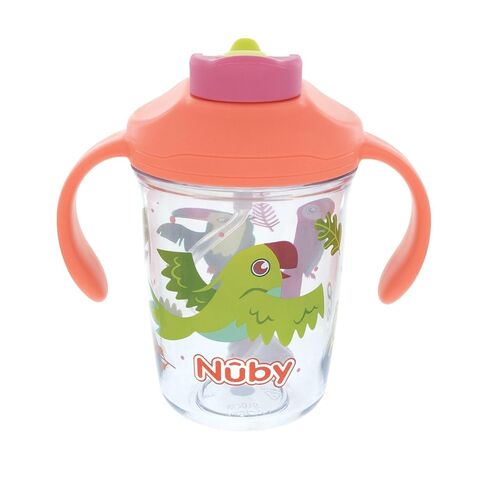 Nuby Multi-Function 2-in-1 Toddler Cup with 360° Weighted Straw and Hard Spout - 8 oz - Easy Grip Handles and Flip-It Top - 4+ Months - Dinosaurs in Saudi Arabia