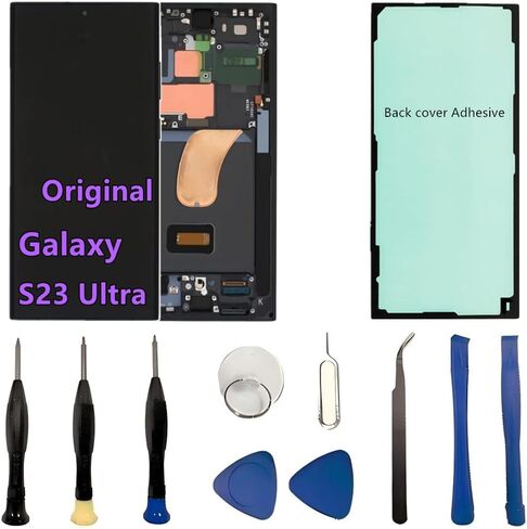 Original 6.8" AMOLED Display for Samsung Galaxy S23 Ultra Screen Replacement OEM S23Ultra 5G SM-S918U SM-S918U1 Display Touch Screen Digitizer Assembly. (with Black Frame+Back Cover Adhesive+Tools) in Kuwait
