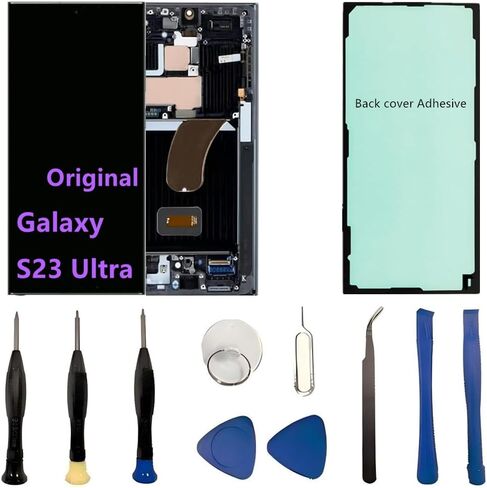 Original 6.8" AMOLED Display for Samsung Galaxy S23 Ultra Screen Replacement OEM S23Ultra 5G SM-S918U SM-S918U1 Display Touch Screen Digitizer Assembly. (with Black Frame+Back Cover Adhesive+Tools) in Kuwait