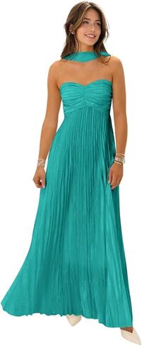 Chiffon Bridesmaid Dresses with Scarf Strapless Pleated Wedding Party Dress for Women 2026 A Line Flowy Evening Gowns in Kuwait