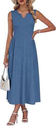 فستان MISFAY نسائي صيفي طويل 2026 فستان طويل مطوي على شكل حرف a بدون أكمام فستان صيفي للشاطئ غير رسمي مع جيوب in Kuwait