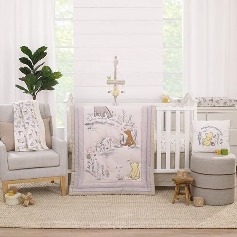 Disney Classic Pooh Naturally Friends Ivory and Taupe Piglet, Eeyore, and Tigger 3 Piece Nursery Crib Bedding Set - Comforter, 100% Cotton Fitted Crib Sheet, and Crib Skirt in Saudi Arabia