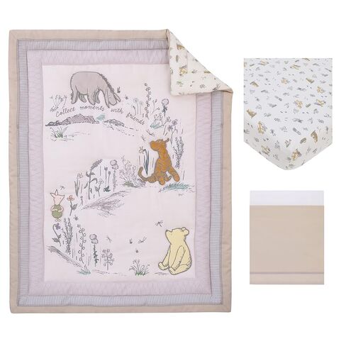 Disney Classic Pooh Naturally Friends Ivory and Taupe Piglet, Eeyore, and Tigger 3 Piece Nursery Crib Bedding Set - Comforter, 100% Cotton Fitted Crib Sheet, and Crib Skirt in Saudi Arabia