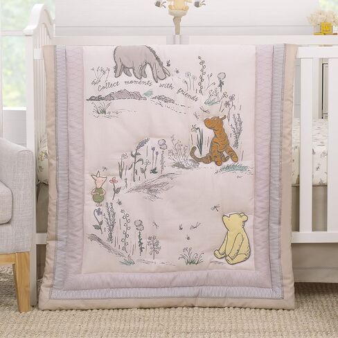 Disney Classic Pooh Naturally Friends Ivory and Taupe Piglet, Eeyore, and Tigger 3 Piece Nursery Crib Bedding Set - Comforter, 100% Cotton Fitted Crib Sheet, and Crib Skirt in Saudi Arabia