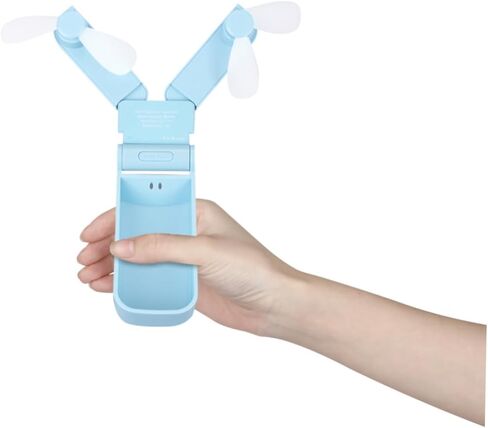 مروحة Homoyoyo المحمولة الصغيرة USB القابلة للطي برأسين للسفر والاستخدام في الهواء الطلق، جهاز تبريد محمول خفيف الوزن مع بطارية قابلة لإعادة الشحن، مروحة مكتب USB زرقاء للتبريد الشخصي in Kuwait