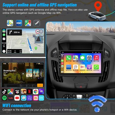 راديو سيارة Android 15 لسيارة Ford Transit Connect 2014-2018، شاشة ستيريو تعمل باللمس IPS مقاس 9 بوصات مع Carplay لاسلكي/سلكي وAndroid Auto، يدعم 5G WiFi/Bluetooth5.2/1080P كاميرا احتياطية/GPS/SWC/4+64 in Kuwait