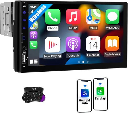 ستيريو سيارة DIN مقاس 7 بوصات مع Apple CarPlay اللاسلكي، Android Auto، شاشة لمس عالية الدقة راديو السيارة بلوتوث 5.2 مستقبلات صوت السيارة تدعم وصلة المرآة، راديو FM، وحدة رأس SWC/USB/TF/AUX in Kuwait