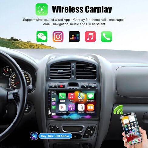 ستيريو سيارة DIN مقاس 7 بوصات مع Apple CarPlay اللاسلكي، Android Auto، شاشة لمس عالية الدقة راديو السيارة بلوتوث 5.2 مستقبلات صوت السيارة تدعم وصلة المرآة، راديو FM، وحدة رأس SWC/USB/TF/AUX in Kuwait