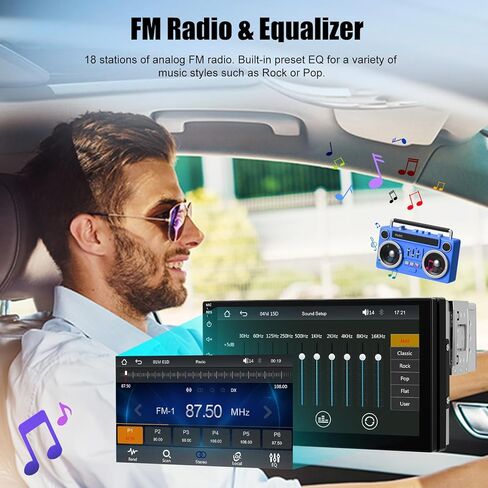ستيريو سيارة DIN مقاس 7 بوصات مع Apple CarPlay اللاسلكي، Android Auto، شاشة لمس عالية الدقة راديو السيارة بلوتوث 5.2 مستقبلات صوت السيارة تدعم وصلة المرآة، راديو FM، وحدة رأس SWC/USB/TF/AUX in Kuwait