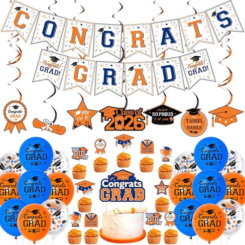 JOYMEMO Teal Graduation Party Decorations 2025, Congrats Grad Banner Cake Topper with Cupcake Toppers, Class of 2025 Hanging Swirls, Black Turquoise Graduation Party Supplies in Saudi Arabia