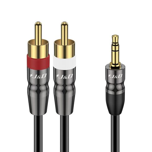 كابل صوت ستيريو J&D 3.5 مم إلى ثنائي RCA ذكر، كابل RCA شديد التحمل مطلي بالذهب غلاف نحاسي 3.5 مم ذكر إلى 2 كابل ذكر RCA للهواتف الذكية/مشغل MP3/الكمبيوتر اللوحي، 6 أقدام in Kuwait