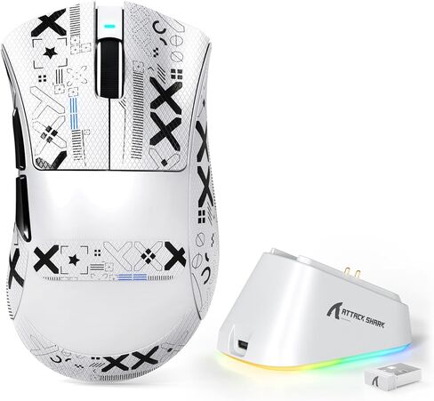 MAMBASNAKE Attack Shark V3 PRO 62g Superlight Wireless Gaming Mouse,RGB Charging Dock,BK52820 Tri-Mode BT/2.4G Wireless/Wired Mouse with Grip Tape,25000DPI,5 Programmable Buttons for Pc/Mac,White PRO in Kuwait
