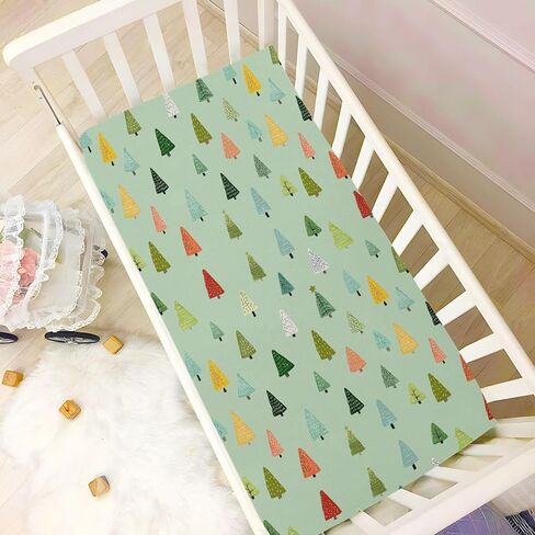 Pfrewn Christmas Crib Sheets for Boys Girls Woodland Forest Cute Trees Fitted Crib Sheet Fits Standard Crib Mattress Pads Winter Pattern Stretch Soft Toddler Baby Sheet,52x28IN in Saudi Arabia