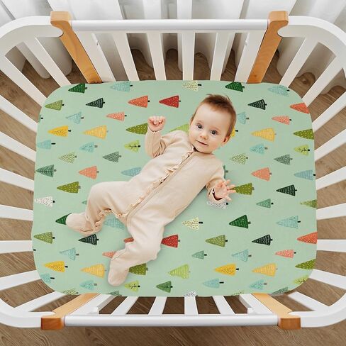 Pfrewn Christmas Crib Sheets for Boys Girls Woodland Forest Cute Trees Fitted Crib Sheet Fits Standard Crib Mattress Pads Winter Pattern Stretch Soft Toddler Baby Sheet,52x28IN in Saudi Arabia