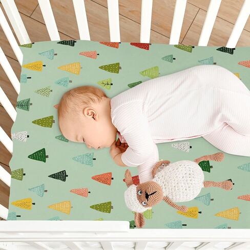 Pfrewn Christmas Crib Sheets for Boys Girls Woodland Forest Cute Trees Fitted Crib Sheet Fits Standard Crib Mattress Pads Winter Pattern Stretch Soft Toddler Baby Sheet,52x28IN in Saudi Arabia