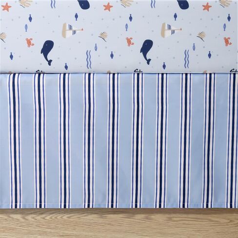 The Peanutshell 3 Piece Nautical Patch Baby Crib Bedding Set Boy, Baby Blanket Quilt, Fitted Crib Sheets for Boys, Navy & Blue Striped Crib Skirt Ocean Nursery Decor Boy in Saudi Arabia