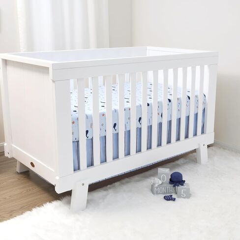 The Peanutshell 3 Piece Nautical Patch Baby Crib Bedding Set Boy, Baby Blanket Quilt, Fitted Crib Sheets for Boys, Navy & Blue Striped Crib Skirt Ocean Nursery Decor Boy in Saudi Arabia