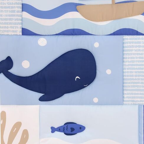 The Peanutshell 3 Piece Nautical Patch Baby Crib Bedding Set Boy, Baby Blanket Quilt, Fitted Crib Sheets for Boys, Navy & Blue Striped Crib Skirt Ocean Nursery Decor Boy in Saudi Arabia