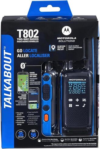 موتورولا سولوشنز، Talkabout T802، راديو محمول FRS ثنائي الاتجاه، 10 عبوات من أجهزة الاتصال اللاسلكي، أزرق/أسود، 22 قناة بلوتوث قابلة لإعادة الشحن ومشاركة الموقع 10 أجهزة راديو in Saudi Arabia