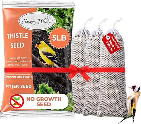 Happy Wings Nyjer/Thistle Seeds Wild Bird Food - 5 Pounds I No Grow Seed I Bird Seed for Wild Birds in Saudi Arabia