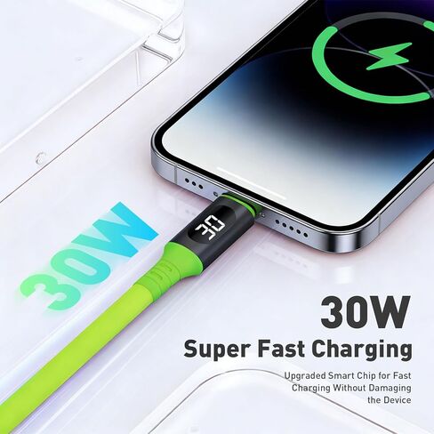 كابل USB C إلى L بطول 5 أقدام، كابلات طاقة من النوع C للشاشة الرقمية لسلك شاحن iPhone، شحن سريع 30 وات متوافق مع iPhone 14 13 12 11 Pro Max X XS XR 8 7 6s Plus SE، والمزيد، أخضر in Saudi Arabia