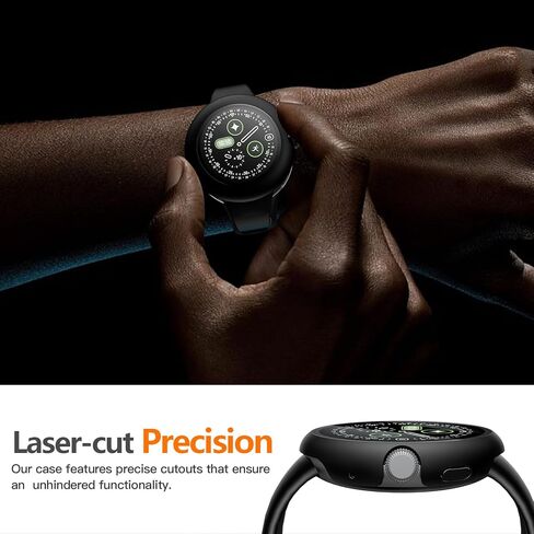 [عبوة من قطعتين] حافظة صلبة للشحن بدون إزالة من JULK لساعة Google Pixel Watch 4 مقاس 45 مم، واقي شاشة مدمج من الزجاج المقسى، غطاء كمبيوتر واقٍ خفيف الوزن سهل التركيب، أسود غير لامع in Kuwait