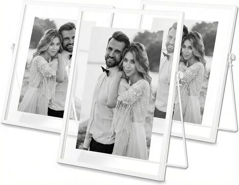 ZONYEO Set of 3 Glass Picture Frame, Collection Simple Metal Floating Frame with Glass Cover Includes 4x4, 4x 6, 5x7 in Kuwait