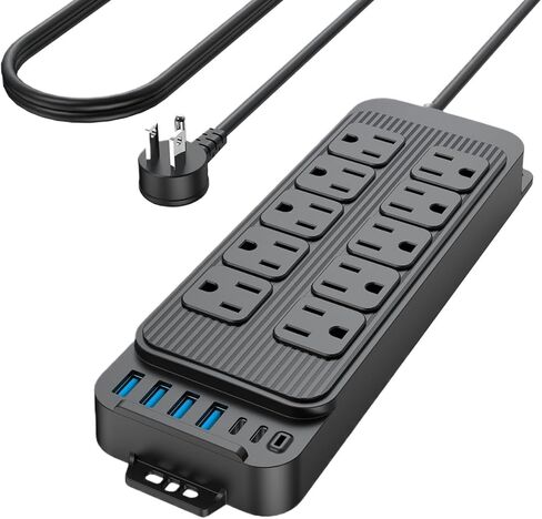 Power Strip Surge Protector, 10 Outlets with 4 USB and 2 Type C Port for Multiple Devices, 3.9ft Extension Cord, 18W Power Delivery Charging for Home, Office, Dorm Essential in Saudi Arabia