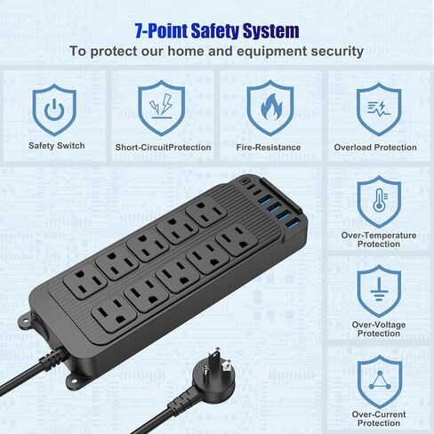 Power Strip Surge Protector, 10 Outlets with 4 USB and 2 Type C Port for Multiple Devices, 3.9ft Extension Cord, 18W Power Delivery Charging for Home, Office, Dorm Essential in Saudi Arabia