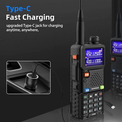 راديو Baofeng UV-5RM هام راديو محمول UV5R لاسلكي طويل المدى مع طقس NOAA | قابلة للشحن |كابل برمجة وسماعة الأذن | 999 قناة للطوارئ والبقاء والصيد والتخييم (عبوتان) in Kuwait