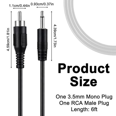 RCA to 3.5mm Mono, 6.5ft RCA Male to 3.5mm 1/8 Inch Mono Male Plug Jack Connector, Audio Converter Cable for Speakers, Subwoofer, Pre-Amp,TV in Saudi Arabia