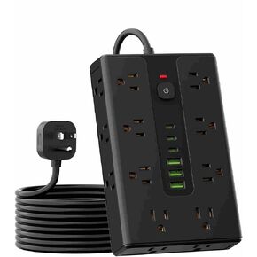 واقي التيار الكهربائي للوحة الطاقة مع 16 مقبسًا، مزود بـ 3 منافذ USB A و3 منافذ USB C، مناسب للأجهزة المختلفة، بما في ذلك المنزل والمكتب والمهاجع (أسود 6.5 قدم) in Kuwait