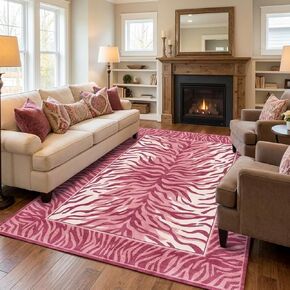 BreezeRise 5x7 Area Rug for Living Room,Modern Abstract Pink and Green Zebra Print Rug,Non-Slip Washable,Bedroom, Dining Room, Home Office in Saudi Arabia