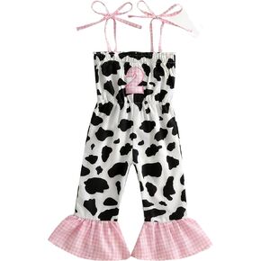 First Birthday Outfit Cow Girl Jumpsuit Sleeveless Straps Romper 1st 2nd One Two Year Old Girl Birthday Clothes in Saudi Arabia