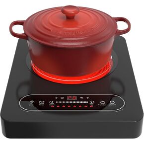 Electric Cooktop, Portable Electric Stove with LED Touch Control 8 Power Level, 1800W Induction Burner Hot Plate with Child Safety Lock, Timer and Overheat protection for Home Camping in Saudi Arabia