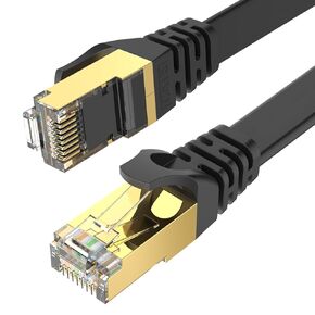 CAT8 Ethernet Cable 6 ft High Speed, Shielded Flat Internet Cable, Weatherproof S/FTP UV Resistant for Router/Gaming/Modem - Black in Kuwait