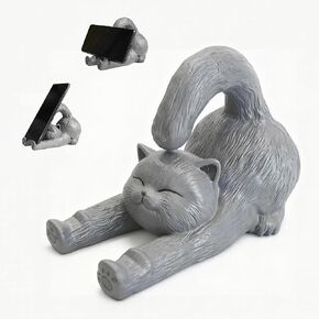 Cute Phone Stand for Desk Decor, Gray Cat Cell Phone Holder, Stable iPad Stand for Desk, Charming Desk Accessories for Women and Cat Lovers, Perfect Christmas and Birthday Gifts for Teens in Saudi Arabia