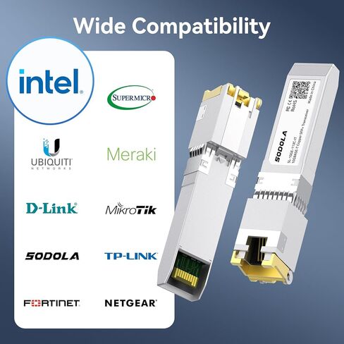 SODOLA 10GBase-T SFP+ إلى RJ-45 جهاز إرسال واستقبال، مع شريحة Marvel، 10Gbe SFP+ وحدة Ethernet CAT6a النحاسية، حتى 30 مترًا، لـ Intel وUbiquiti UniFi وFortinet وTP-Link والمزيد in Saudi Arabia