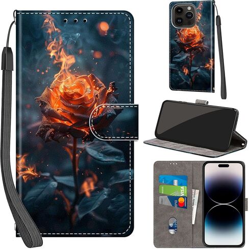 حافظة محفظة لهاتف iPhone 15 Pro Max، مع [3 فتحات للبطاقات]، غطاء قلاب واقٍ من جلد البولي يوريثان بقفل مغناطيسي مقاوم للصدمات مقاس 6.7 بوصات، وردي وردي in Saudi Arabia