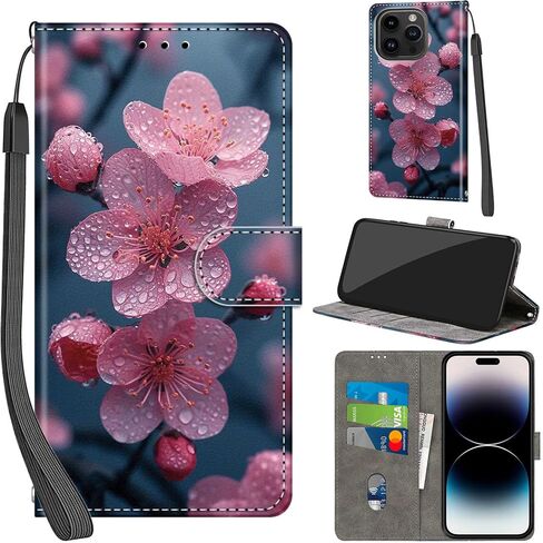 حافظة محفظة لهاتف iPhone 15 Pro Max، مع [3 فتحات للبطاقات]، غطاء قلاب واقٍ من جلد البولي يوريثان بقفل مغناطيسي مقاوم للصدمات مقاس 6.7 بوصات، وردي وردي in Saudi Arabia