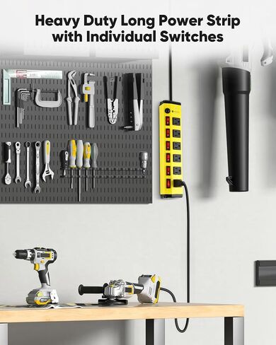 Heavy Duty Power Strip with Individual Switches,6 Outlet Metal Power Strip with Surge Protector 1200 Joules,Flat Plug Design,10FT,14AWG Extension Cord,15A 1875W- Wall Mountable in Saudi Arabia